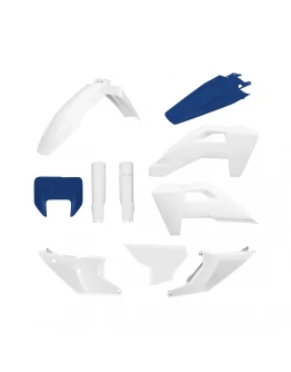 Kit plastice complet Polisport Husqvarna TE/FE 2026 (include mască far + protecții amortizor) OEM - Alb/Albastru 