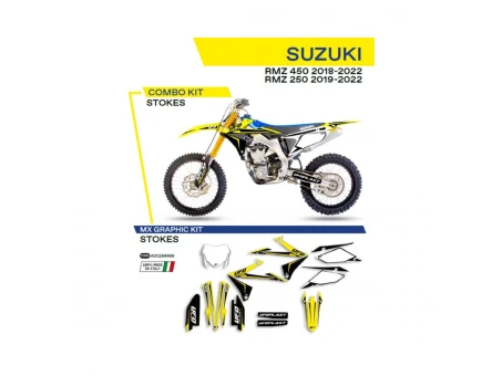 Kit grafic UFO SUZUKI RMZ 250 19-22; RMZ 450 18-22 STOKES culoare OEM (Galben/ Alb/Negru) | AD026999