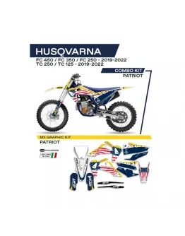 Kit grafic UFO HUSQVARNA TC 125/250 '19-'22; FC 250/350/450 '19-'22 PATRIOT culoare OEM (Alb/Albastru)