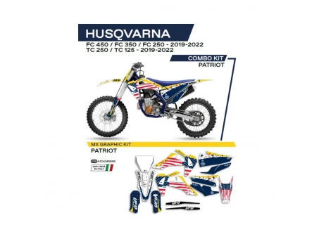 Kit grafic UFO HUSQVARNA TC 125/250 19-22; FC 250/350/450 19-22 PATRIOT culoare OEM (Alb/Albastru) | AD043999W