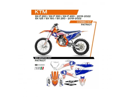 Kit grafic UFO KTM SX/SXF 125/150/250/350/450 19-22 PATRIOT culoare OEM (Alb/Albastru) | AD045999X