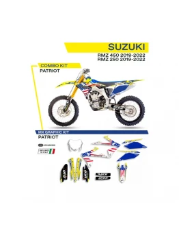 Kit grafic UFO SUZUKI RMZ 250 '19-'22; RMZ 450 '18-'22 PATRIOT culoare OEM (Galben/Albastru/Alb)