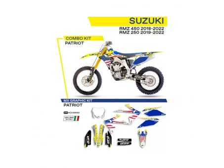 Kit grafic UFO SUZUKI RMZ 250 19-22; RMZ 450 18-22 PATRIOT culoare OEM (Galben/Albastru/Alb) | AD046999
