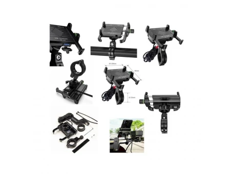 Suport telefon cu incarcator USB 3.0 BIKETEC R10-METAL USB QC