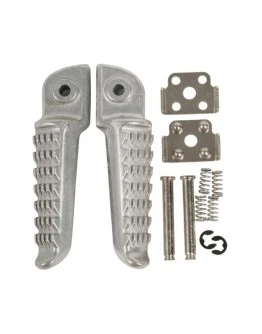Set scărițe pasager BIKETEC cu prinderi complete Kawasaki - Argintiu