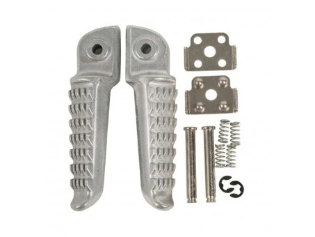 Set scărițe pasager BIKETEC cu prinderi complete Kawasaki - Argintiu | BTFR016