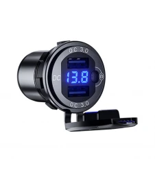 Priză Moto 2x USB-A 3.0 QC cu Voltmetru BIKETEC PRO