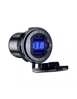 Priză Moto 2x USB-A 3.0 QC cu Voltmetru BIKETEC PRO