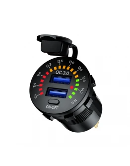 Priză Moto 2x USB 3.0 QC cu Voltmetru BIKETEC PRO BTK18