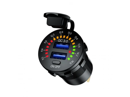 Priză Moto 2x USB 3.0 QC cu Voltmetru BIKETEC PRO BTK18 | BTK18