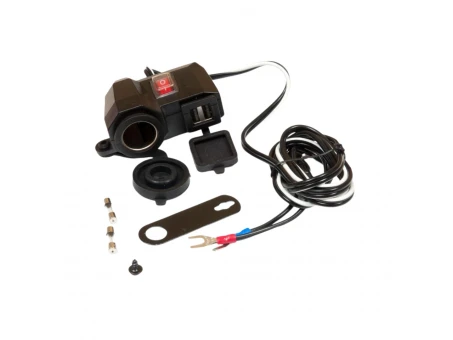 Priză moto BIKETEC cu brichetă și 2 porturi USB | BTMUS04-L