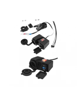 Priză brichetă/dublă USB pentru motocicletă BIKETEC cu întrerupător