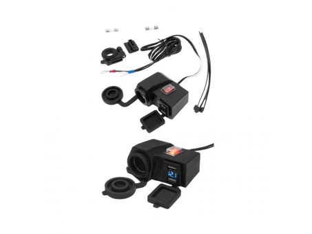 Priză brichetă/dublă USB pentru motocicletă BIKETEC cu întrerupător | BTMUS06