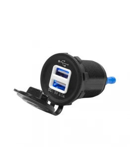 Priză USB Dublă cu Iluminare pentru Motocicletă BIKETEC