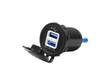 Priză USB Dublă cu Iluminare pentru Motocicletă BIKETEC | BTMUS11