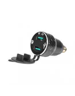 Priză Dublă USB QC BIKETEC 3.0 - 36W DIN cu Volmetru pentru BMW/Triumph
