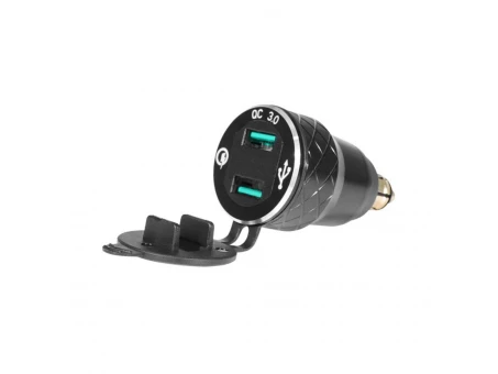 Priză Dublă USB QC BIKETEC 3.0 - 36W DIN cu Volmetru pentru BMW/Triumph | BTMUS41QC