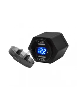 Priză moto BIKETEC DIN ISO 4165 cu USB și voltmetru