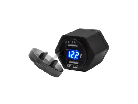 Priză moto BIKETEC DIN ISO 4165 cu USB și voltmetru | BTMUS42