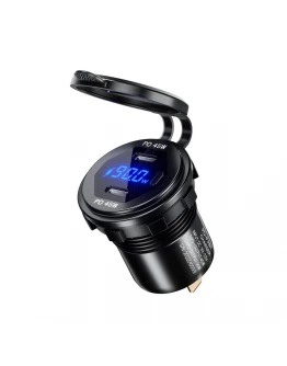 Priză moto dublă USB Type-C cu Power Delivery 90W