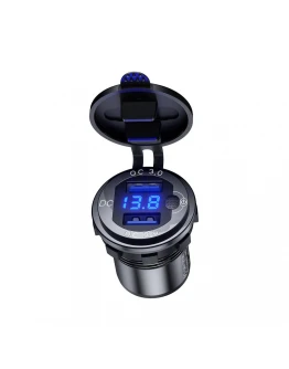 Priză dublă USB moto BIKETEC QC 3.0 - 36W cu voltmetru