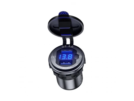 Priză dublă USB moto BIKETEC QC 3.0 - 36W cu voltmetru | BTMUS43QC