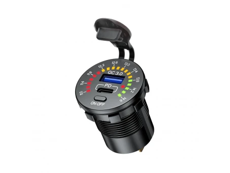 Priză dublă USB moto BIKETEC Type-C + USB QC 3.0 - 40W Power Delivery | BTMUS45