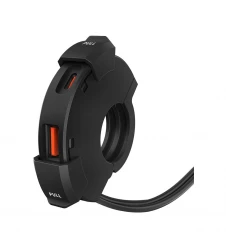 Priză dublă USB motocicletă Biketec Power Ring QC 3.0 + USB-C PD 48W - montaj ghidon