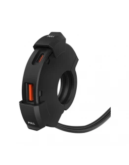 Priză dublă USB motocicletă Biketec Power Ring QC 3.0 + USB-C PD 48W - montaj ghidon