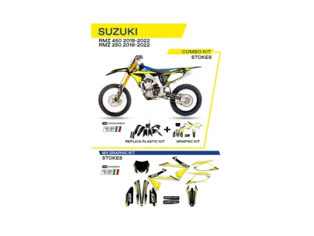 Kit complet plastice UFO SUKIT418001 include Stickere SUZUKI RMZ 250 19-22; RMZ 450 18-22 STOKES culoare Negru | C418AD026001