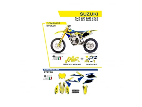 Kit complet plastice UFO SUKIT418102 include Stickere SUZUKI RMZ 250 19-22; RMZ 450 18-22 STOKES culoare Galben | C418AD026102