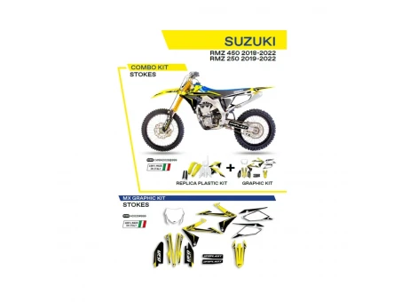Kit complet plastice UFO SUKIT418999 include Stickere SUZUKI RMZ 250 19-22; RMZ 450 18-22 STOKES culoare OEM (Alb/Galben/Negru) | C418AD026999