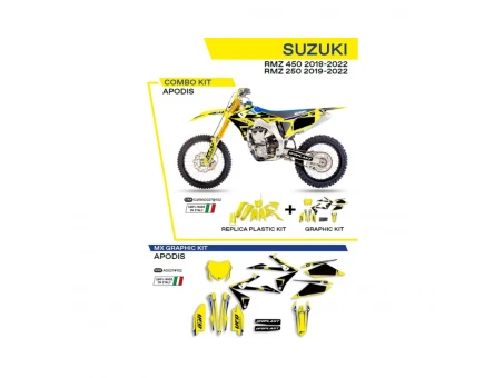 Kit complet plastice UFO SUKIT418102 include Stickere SUZUKI RMZ 250 19-22; RMZ 450 18-22 APODIS culoare Galben | C418AD027102