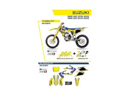 Kit complet plastice UFO SUKIT418102 include Stickere SUZUKI RMZ 250 19-22; RMZ 450 18-22 AKAISHI culoare Galben | C418AD030102