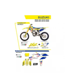 Kit complet plastice UFO SUKIT418102 include Stickere SUZUKI RMZ 250 '19-'22; RMZ 450 '18-'22 PATRIOT culoare Galben