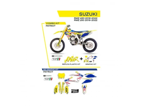 Kit complet plastice UFO SUKIT418102 include Stickere SUZUKI RMZ 250 19-22; RMZ 450 18-22 PATRIOT culoare Galben | C418AD046102