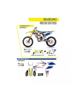 Kit complet plastice UFO SUKIT418999 include Stickere SUZUKI RMZ 250 '19-'22; RMZ 450 '18-'22 PATRIOT culoare OEM (Galben/Alb/Negru)