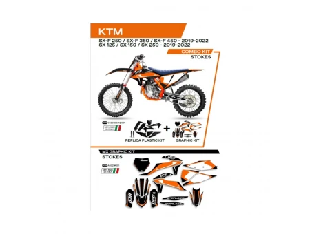 Kit complet plastice UFO KTKIT522001 include Stickere KTM SX/SXF 125/150/250/350/450 19-22 STOKES culoare Negru | C522AD021001