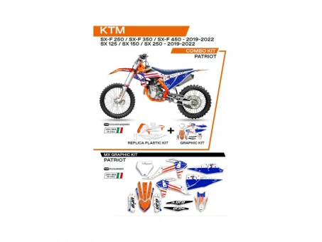 Kit complet plastice UFO KTKIT522999X include Stickere KTM SX/SXF 125/150/250/350/450 19-22 PATRIOT culoare OEM (Alb/ Albastru) | C522AD045999X