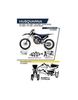 Kit complet plastice UFO HUKIT622001 include Stickere HUSQVARNA TC 125/250 '19-'22; FC 250/350/450 '19-'22 (HU04303)  si capace de amortizare (HU03361) STOKES culoare Negru