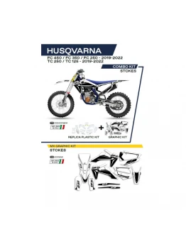 Kit complet plastice UFO HUKIT622041 include Stickere HUSQVARNA TC 125/250 '19-'22; FC 250/350/450 '19-'22 (HU04303)  si capace de amortizare (HU03361) STOKES culoare Alb
