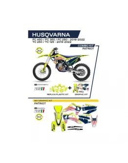Kit complet plastice UFO HUKIT622DFLU include Stickere HUSQVARNA TC 125/250 '19-'22; FC 250/350/450 '19-'22 (HU04303) si capace de amortizare (HU03361) PATRIOT culoare Galben NEON