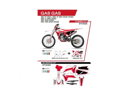 Kit complet plastice UFO GGKIT702041 include Stickere GAS GAS MC 125 21-22; MC 250 22; MCF 250/350/450 21-22  STOKES culoare Alb | C702AD001041