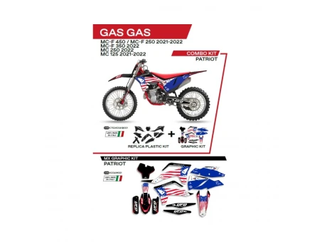 Kit complet plastice UFO GGKIT702001 include Stickere GAS GAS MC 125 21-22; MC 250 22; MCF 250/350/450 21-22  PATRIOT culoare Negru | C702AD041001