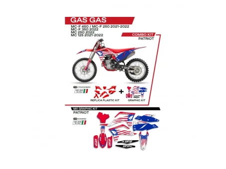 Kit complet plastice UFO GGKIT702062 include Stickere GAS GAS MC 125 21-22; MC 250 22; MCF 250/350/450 21-22  PATRIOT culoare Rosu | C702AD041062