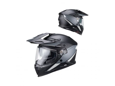 Casca UFO Cosmos 2026/01 Offroad/Dual/Tourer/Crossover cu Vizieră și Parasolar - Negru/Gri | HE13006KK