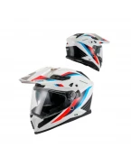 Casca UFO Cosmos 2026/01 Offroad/Dual/Tourer/Crossover cu Vizieră și Parasolar - Alb/Rosu | HE13006WB