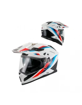 Casca UFO Cosmos 2026/01 Offroad/Dual/Tourer/Crossover cu Vizieră și Parasolar - Alb/Rosu