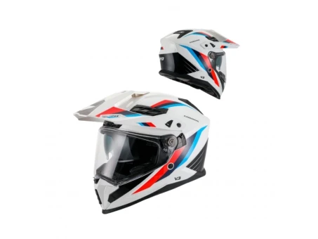 Casca UFO Cosmos 2026/01 Offroad/Dual/Tourer/Crossover cu Vizieră și Parasolar - Alb/Rosu | HE13006WB