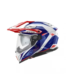 Cască enduro dual Kappa KV33 Graphic Wizzard cu vizieră - Alb/Albastru/Rosu